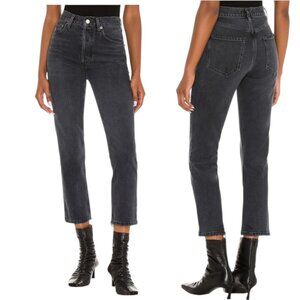 AGOLDE Riley High Rise Straight Crop Jeans in Black Edit, Button Fly Size 28